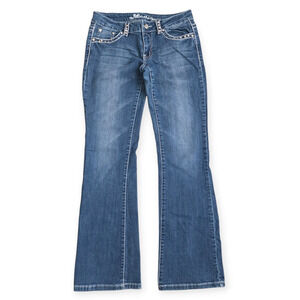 Miss Chic Jeans Bootcut Embellished Patch Pockets Jeans Junior Size 9